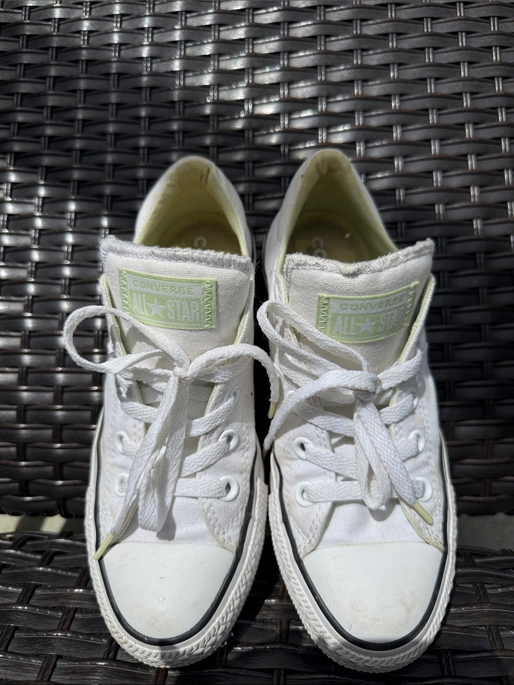 Converse Kids White Low-Top Sneakers with Pale Green Accent